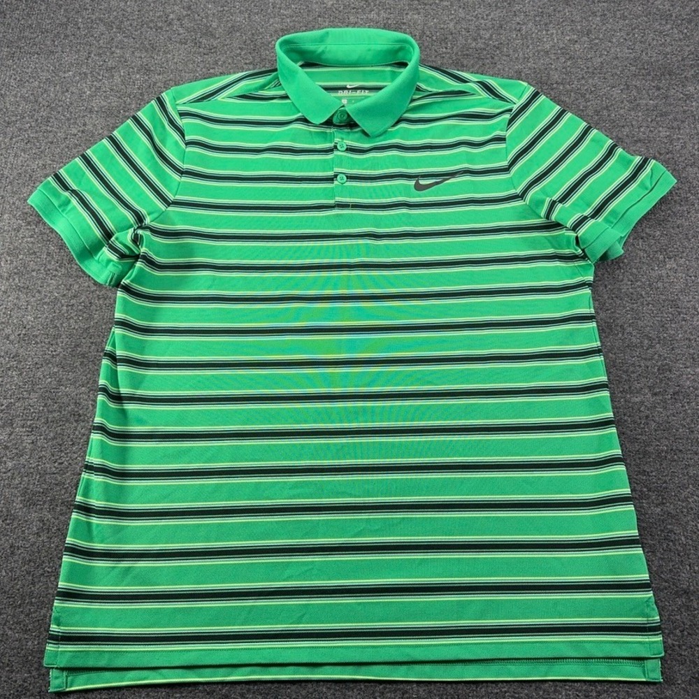 Nike Dri-FIT Mens Largeโ Green Black Striped Short Sleeve Golf Polo Shirt